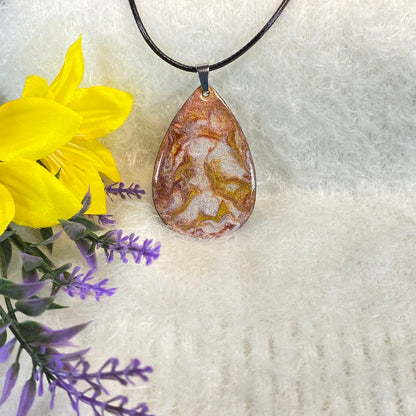 Hand Painted Iridescent Tear Drop Pendant Necklace