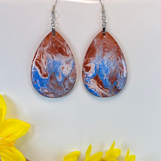 Hand Painted Tear Drop Iridescent Dangle Pendant Earrings