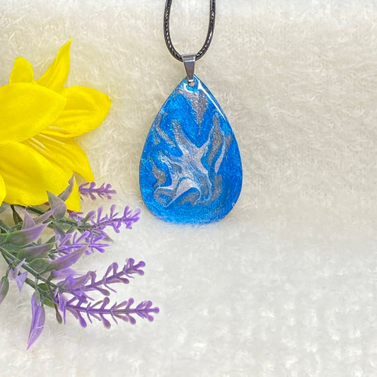 Hand Painted Iridescent Tear Drop Pendant Necklace