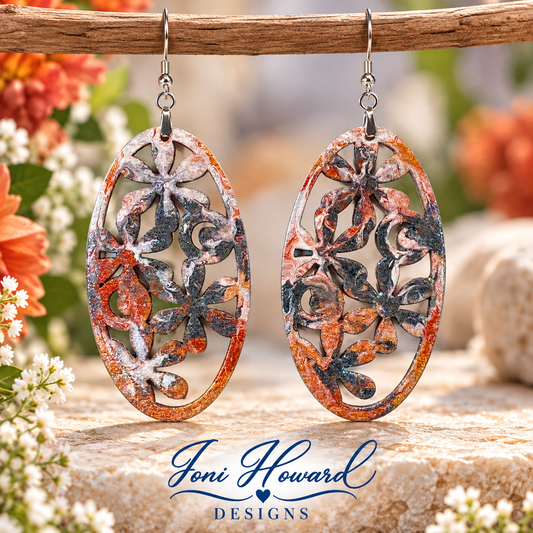 Hand Painted Geometric Cut Out Iridescent Dangle Pendant Earrings