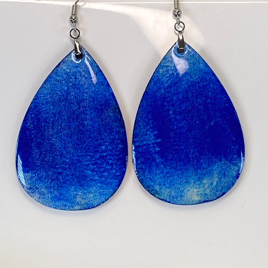 Hand Painted Tear Drop Ombre Iridescent Dangle Pendant Earrings