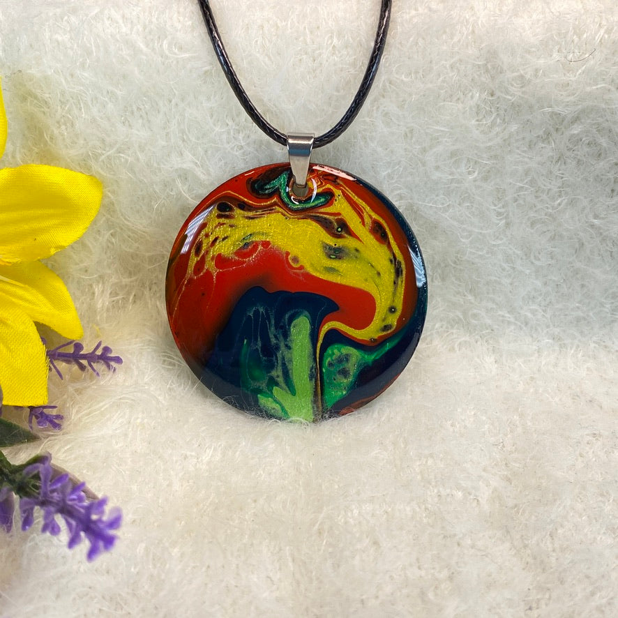 Hand Painted Iridescent Pendant Necklace