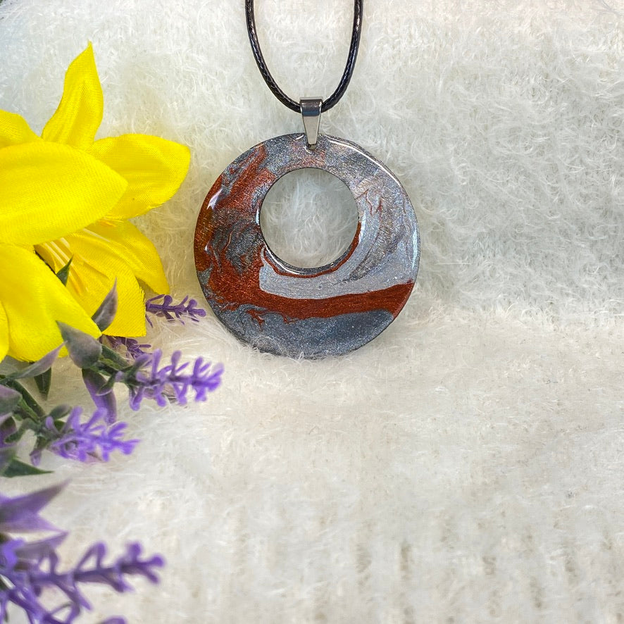 Hand Painted Iridescent Center Hollow Pendant Necklace