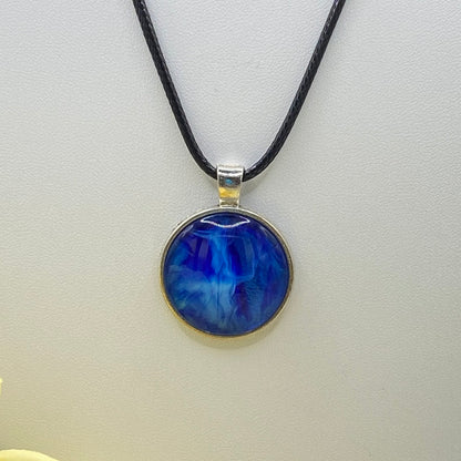 Hand Painted Glass Cabochon Round Bezel Pendant Necklace