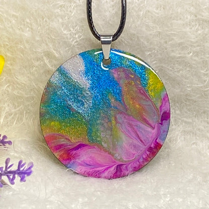 Hand Painted Iridescent Pendant Necklace