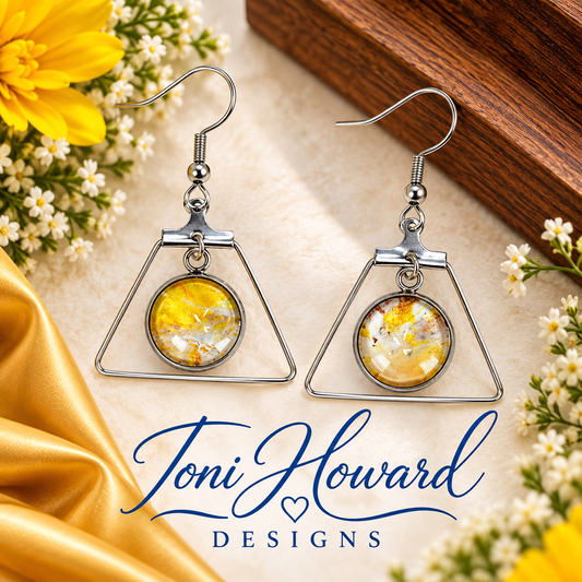 Hand Painted Glass Cabochon Gem Bezel Earrings