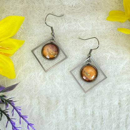 Hand Painted Glass Cabochon Gem Bezel Earrings