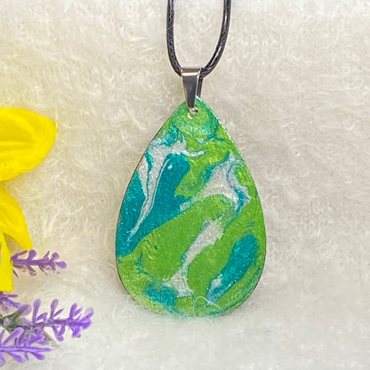 Hand Painted Iridescent Tear Drop Pendant Necklace