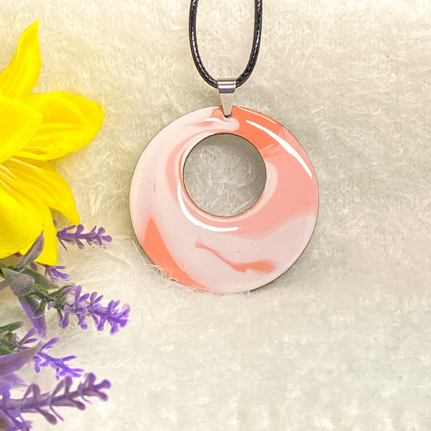 Hand Painted Iridescent Center Hollow Pendant Necklace