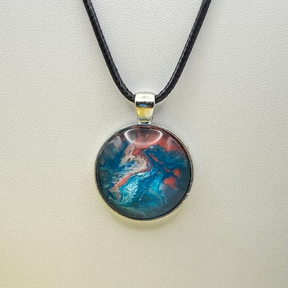 Hand Painted Glass Cabochon Round Bezel Pendant Necklace