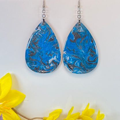 Hand Painted Tear Drop Iridescent Dangle Pendant Earrings