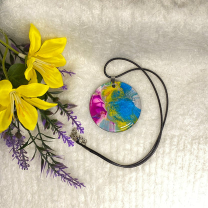 Hand Painted Iridescent Pendant Necklace