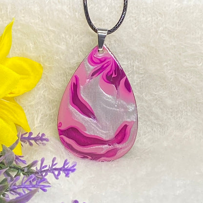 Hand Painted Iridescent Tear Drop Pendant Necklace