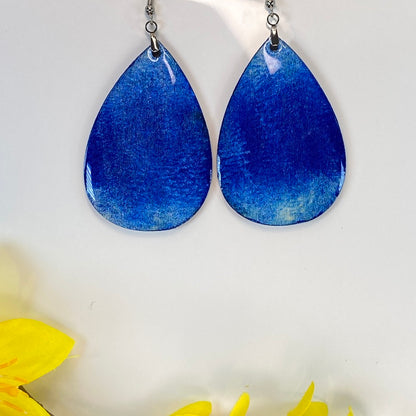 Hand Painted Tear Drop Ombre Iridescent Dangle Pendant Earrings