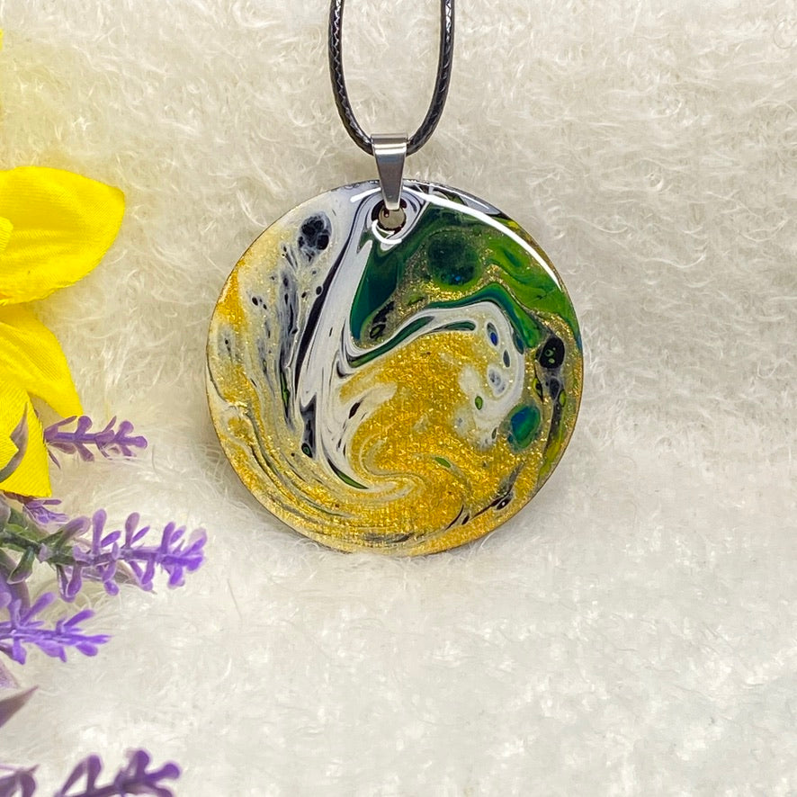 Hand Painted Iridescent Pendant Necklace