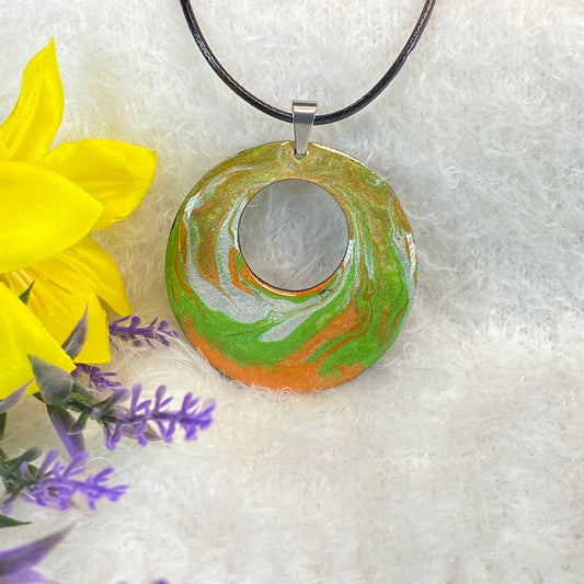 Hand Painted Iridescent Center Hollow Pendant Necklace