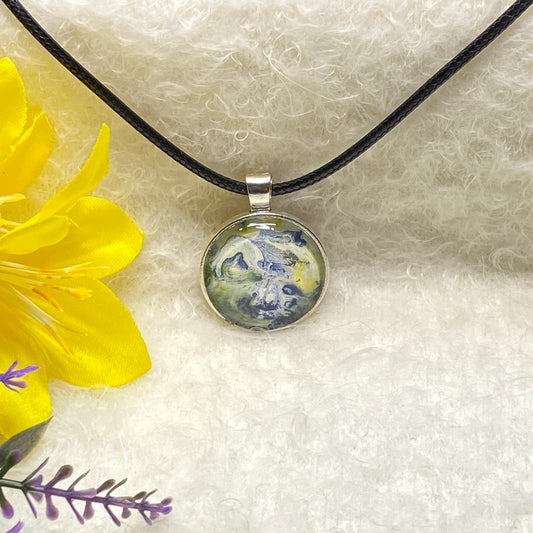 Hand Painted Glass Cabochon Round Bezel Pendant Necklace