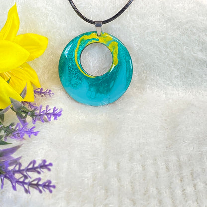 Hand Painted Iridescent Center Hollow Pendant Necklace