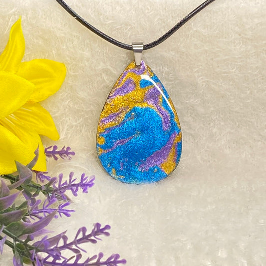 Hand Painted Iridescent Tear Drop Pendant Necklace