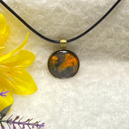 Hand Painted Glass Cabochon Round Bezel Pendant Necklace