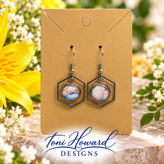 Hand Painted Glass Cabochon Gem Bezel Earrings