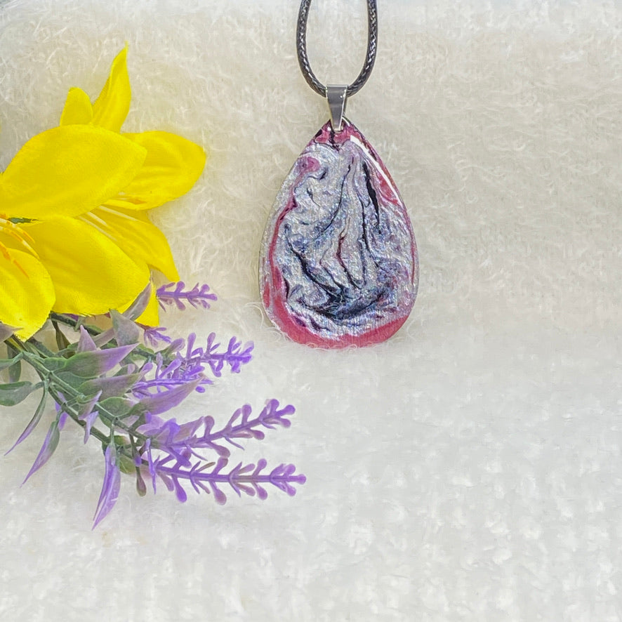 Hand Painted Iridescent Tear Drop Pendant Necklace