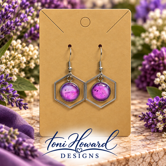 Hand Painted Glass Cabochon Gem Bezel Earrings