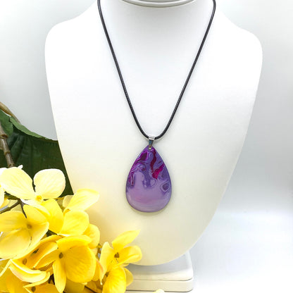 Hand Painted Iridescent Tear Drop Pendant Necklace