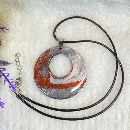 Hand Painted Iridescent Center Hollow Pendant Necklace