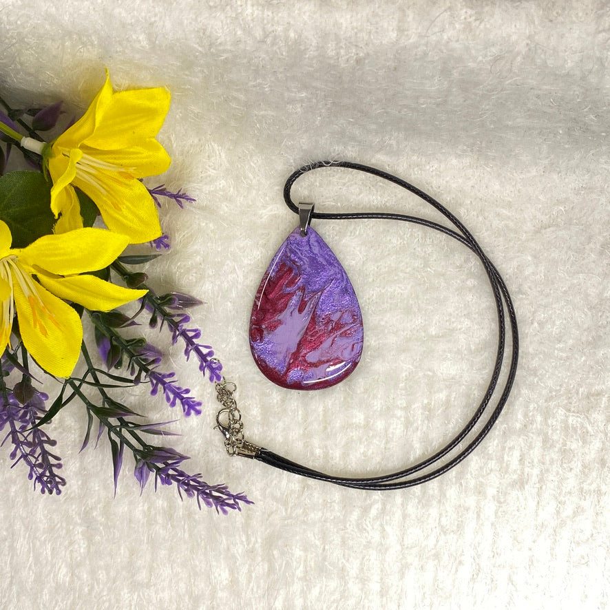 Hand Painted Iridescent Tear Drop Pendant Necklace