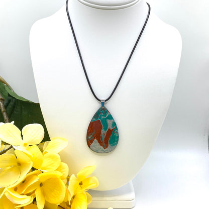 Hand Painted Iridescent Tear Drop Pendant Necklace