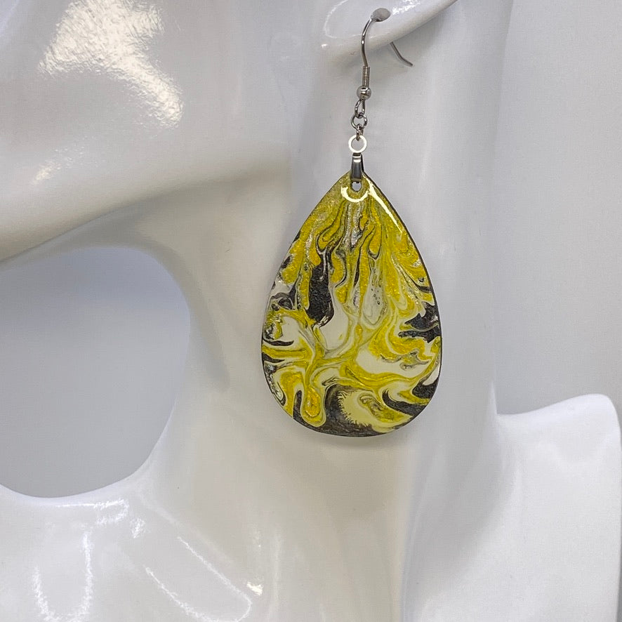 Hand Painted Tear Drop Iridescent Dangle Pendant Earrings