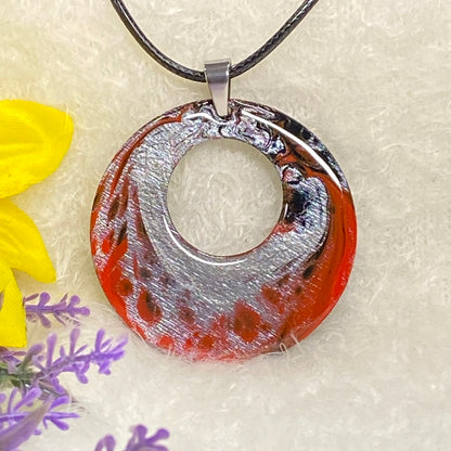 Hand Painted Iridescent Center Hollow Pendant Necklace