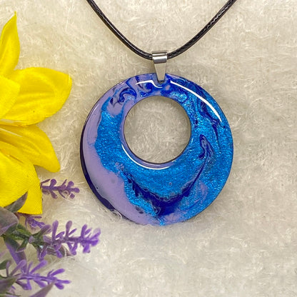 Hand Painted Iridescent Center Hollow Pendant Necklace