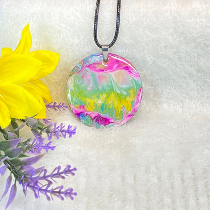 Hand Painted Iridescent Pendant Necklace