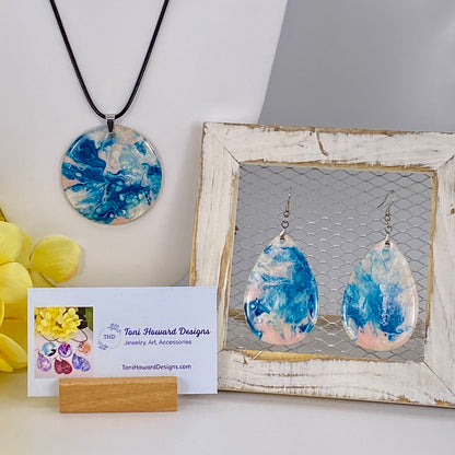 Hand Painted Iridescent Pendant Necklace And Earring Set