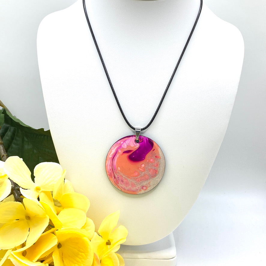 Hand Painted Iridescent Pendant Necklace