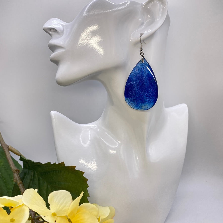 Hand Painted Tear Drop Ombre Iridescent Dangle Pendant Earrings