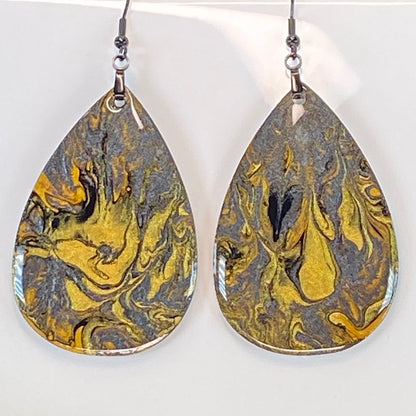 Hand Painted Tear Drop Iridescent Dangle Pendant Earrings