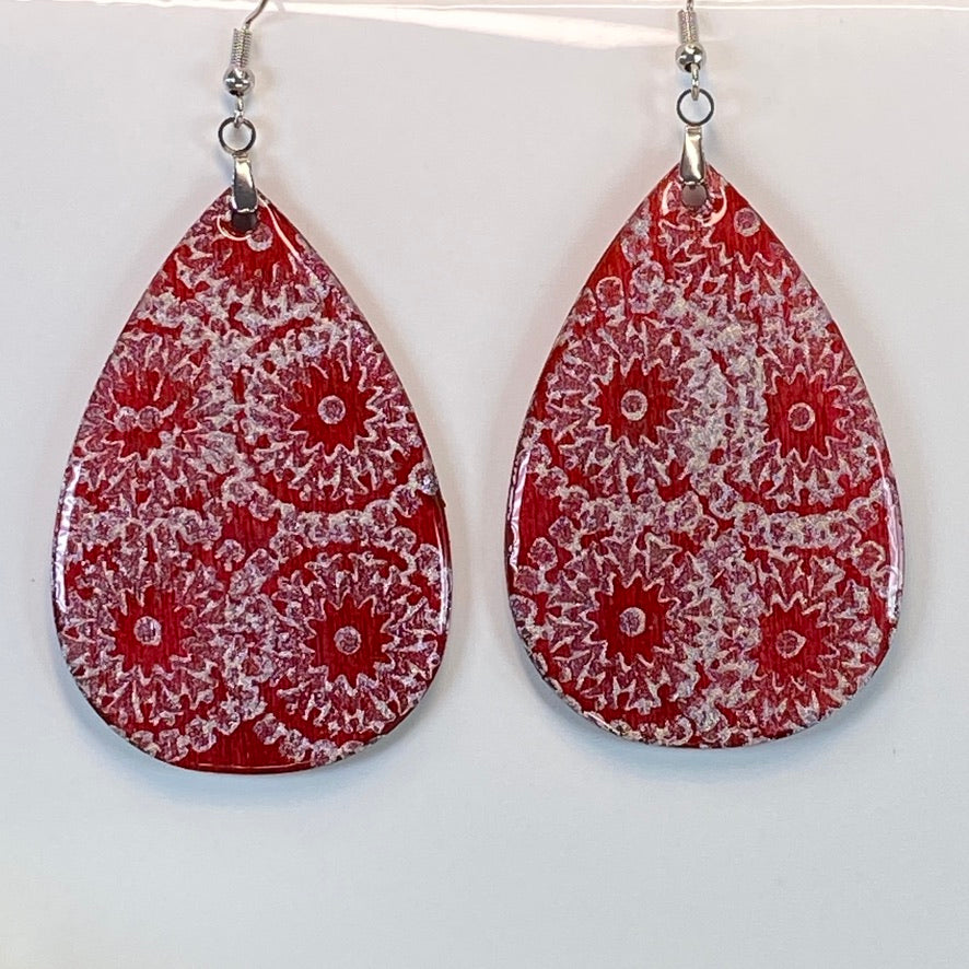 Hand Painted Tear Drop Iridescent Dangle Pendant Earrings