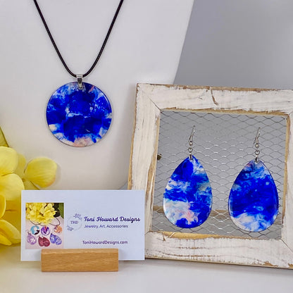 Hand Painted Iridescent Pendant Necklace And Earring Set