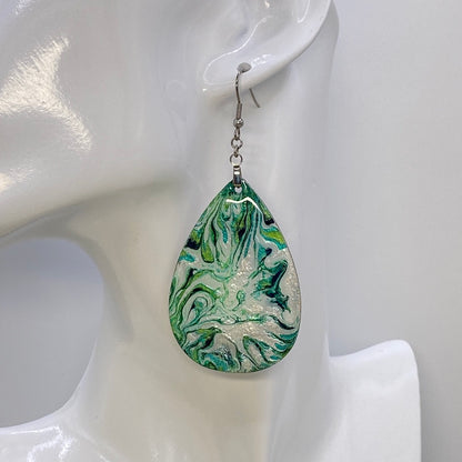 Hand Painted Tear Drop Iridescent Dangle Pendant Earrings