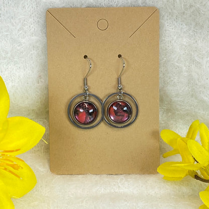 Hand Painted Glass Cabochon Gem Bezel Earrings