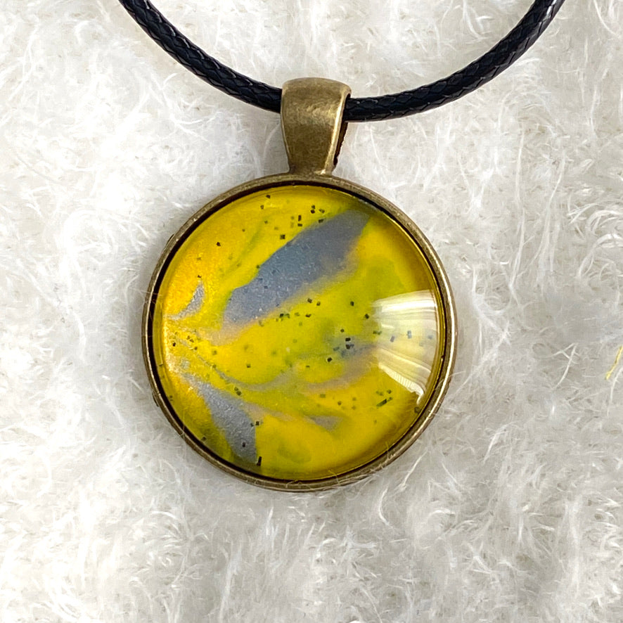 Hand Painted Glass Cabochon Round Bezel Pendant Necklace