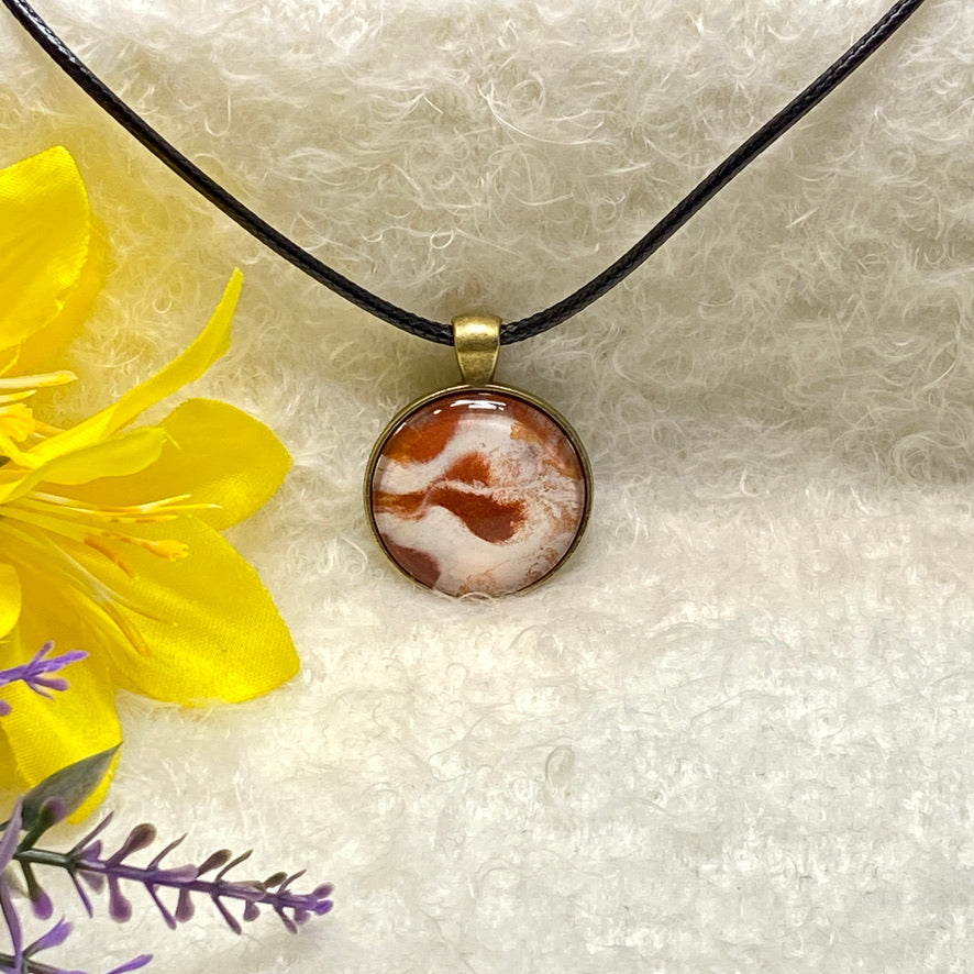 Hand Painted Glass Cabochon Round Bezel Pendant Necklace