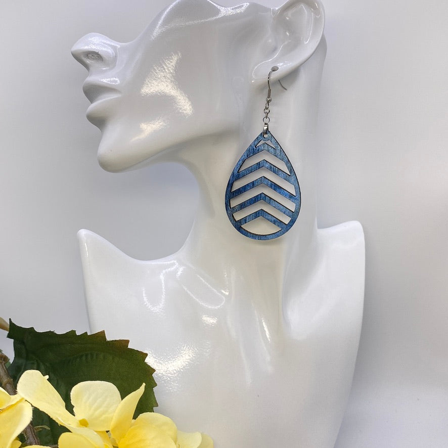 Hand Painted Tear Drop Cut Out Iridescent Dangle Pendant Earrings