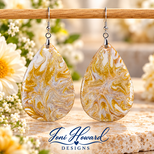 Hand Painted Tear Drop Iridescent Dangle Pendant Earrings
