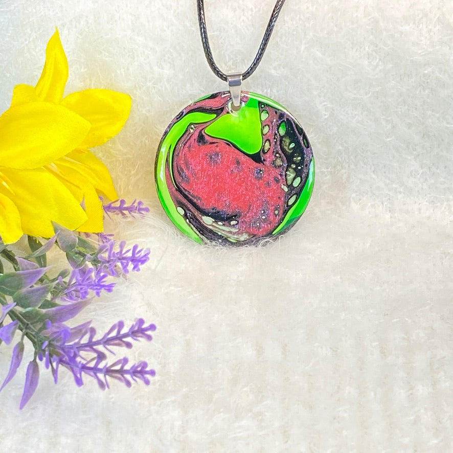 Hand Painted Iridescent Pendant Necklace