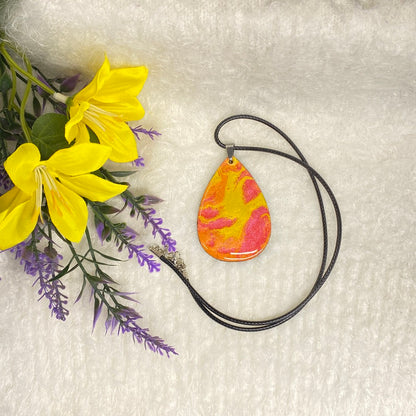 Hand Painted Iridescent Tear Drop Pendant Necklace