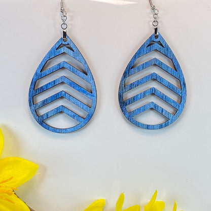 Hand Painted Tear Drop Cut Out Iridescent Dangle Pendant Earrings